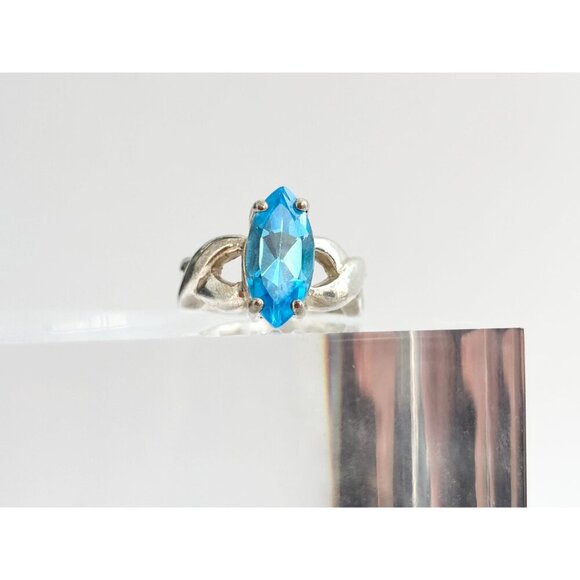 Marquise Cut Blue Topaz Solitaire Vintage Gemstone Braided Cocktail Ring sz 6.75 - Picture 5 of 10